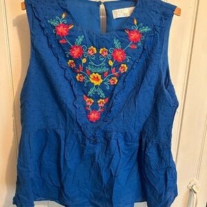 (3/$20) Time & tru large Blue floral multicoloured Embroidered sleeveless Top